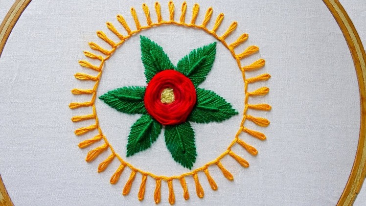 Hand Embroidery Design Of Woven Rose Flower & Basque Stitch
