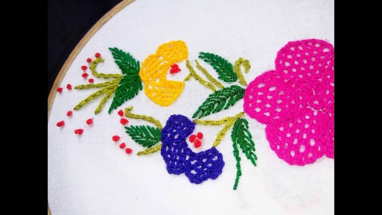 Hand Embroidery net stitch Design video tutorial By Nakshi katha.