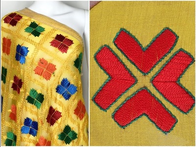 Hand Embroidery phulkari stitch and anchor thread embroidery flower