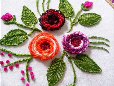 Hand Embroidery rosette rose flower stitch Design video tutorial By Nakshi katha.