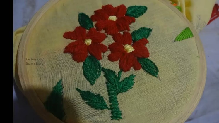 Hand Embroidery Satin and Button hole Stitch by Amma Arts