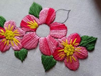 Hand embroidery satin stitch work beautiful flower stitch