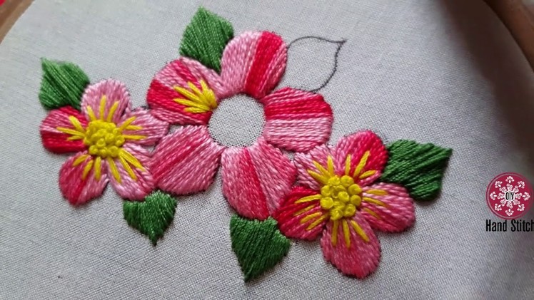 Hand embroidery satin stitch work beautiful flower stitch