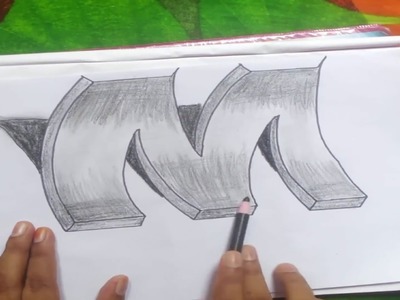 How to draw 3D alphabet letter M on paper