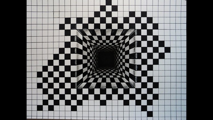How to draw - 3d illusion, hole of chesspattern - foreshorten
