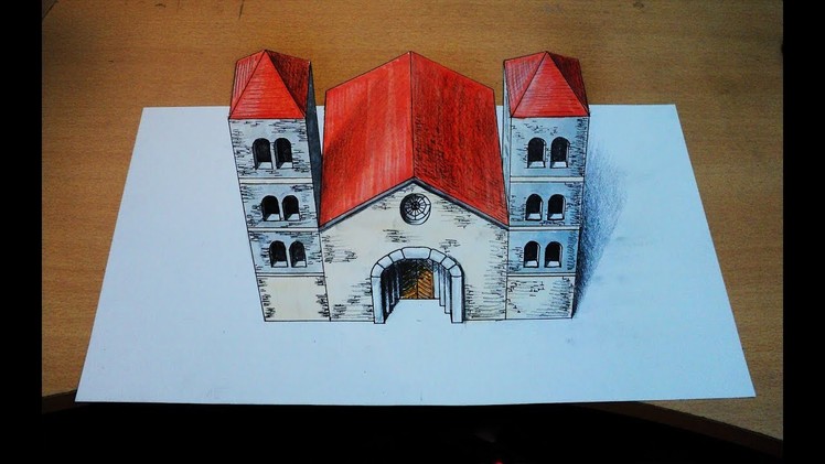 How to draw - 3d temple, church - one point perspective