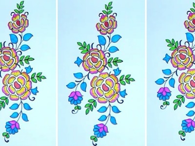 How to draw embroidery Rose flowers designs by pencil sketch, for hand embroidery saree.