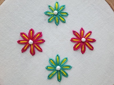 Lazy daisy stitch double colour thread :hand embroidery || for beginners