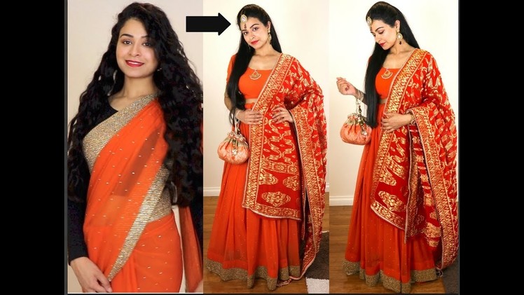 No Sew DIY | How to make Lehenga from Old Saree | How to wear Saree like Lehenga