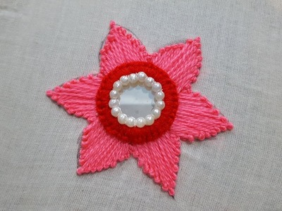 Ring mirror work with long stitch:hand embroidery