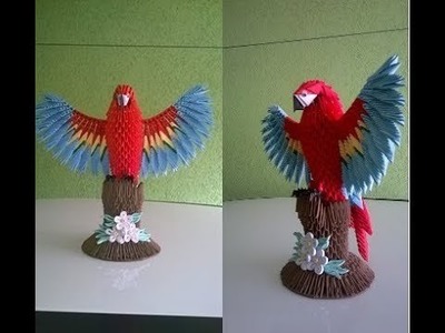 3d Origami red macaw parrot