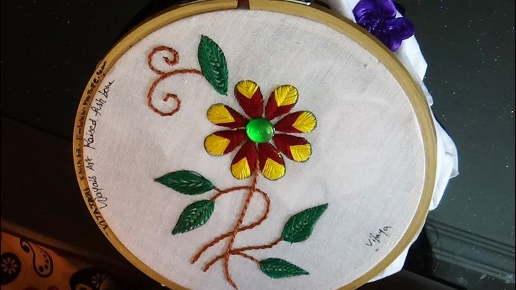 Hand Embroidery  - Beautiful raised fishbone stitch for saree border design