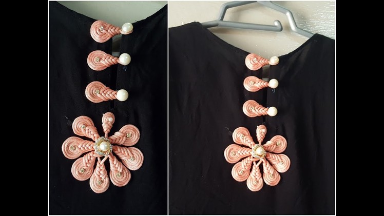 Hand embroidery dori button neck design for hand neck design