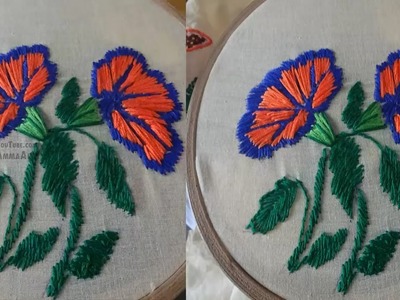 Hand Embroidery Flower Design Satin  Stitch by Amma Arts
