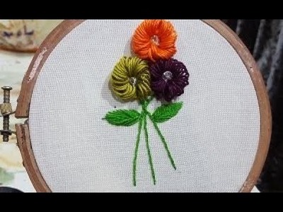 Hand embroidery  Straw\tube flower stitch design hand embroidery work by HUMAIRA ARTS