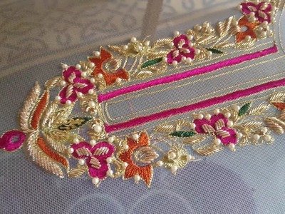 Hand embroidery: zardosi work. resham.tila. pearls wedding dress