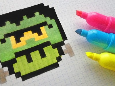 Handmade Pixel Art - How To Draw Kawaii Frankenstein Mushroom #pixelart #Halloween