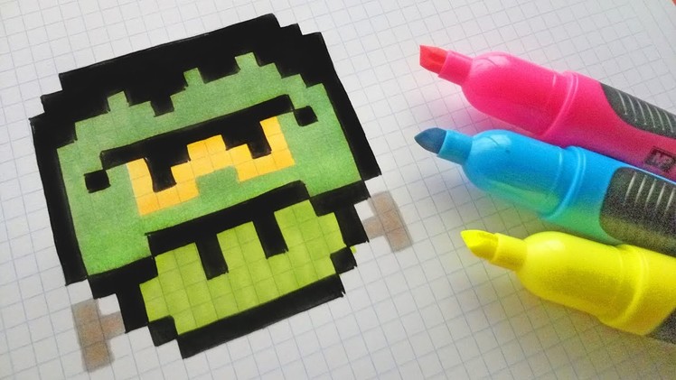 Handmade Pixel Art - How To Draw Kawaii Frankenstein Mushroom #pixelart #Halloween