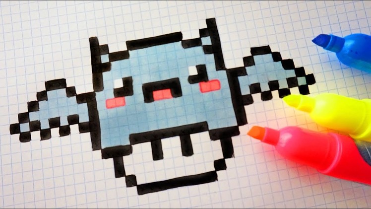 Handmade Pixel Art - How To Draw Kawaii Bat Mushroom #pixelart #Halloween