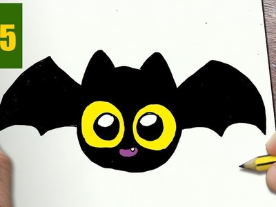 HOW TO DRAW A HALLOWEEN BAT CUTE, Easy step by step drawing lessons for kids