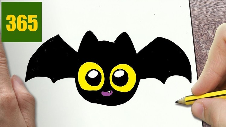 HOW TO DRAW A HALLOWEEN BAT CUTE, Easy step by step drawing lessons for kids