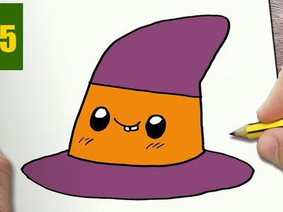 HOW TO DRAW A HALLOWEEN WITCH HAT CUTE, Easy step by step drawing lessons for kids