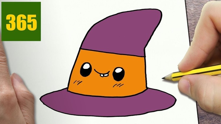 HOW TO DRAW A HALLOWEEN WITCH HAT CUTE, Easy step by step drawing lessons for kids