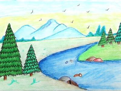 How to Draw a Landscape with oil pastel Step by Step - Easy and simple landscape for beginners