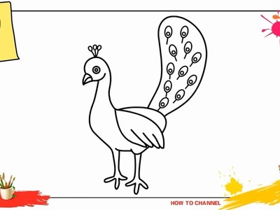 How to draw a peacock 3 EASY & SLOWLY step by step for kids, beginners