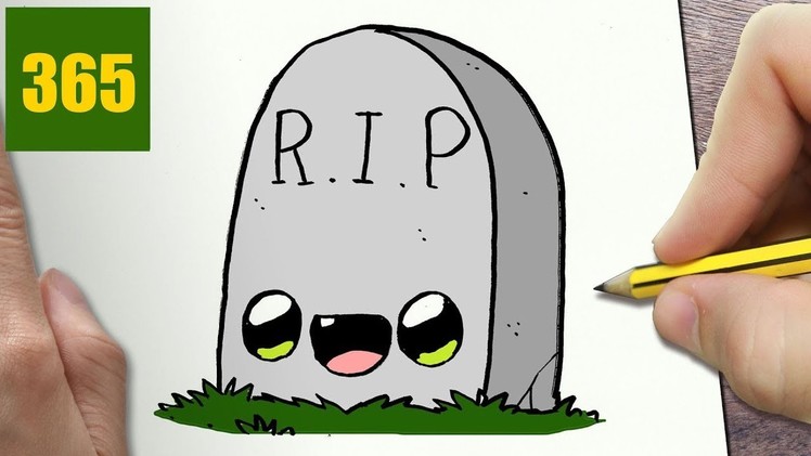 HOW TO DRAW A TOMB HALLOWEEN CUTE, Easy step by step drawing lessons for kids