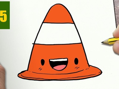 HOW TO DRAW A TRAFFIC CONE CUTE, Easy step by step drawing lessons for kids
