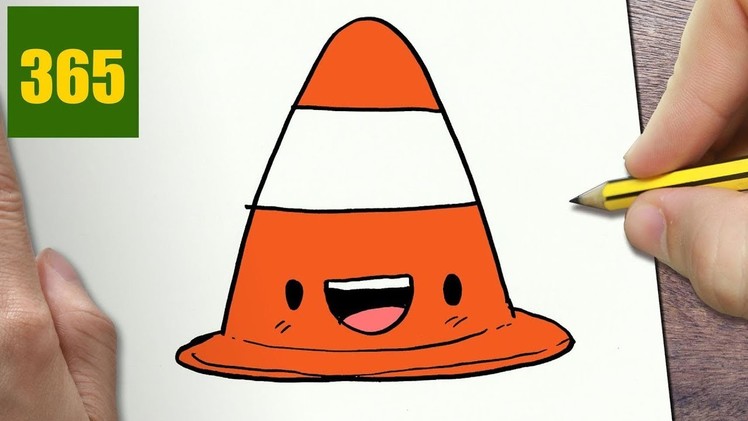 HOW TO DRAW A TRAFFIC CONE CUTE, Easy step by step drawing lessons for kids