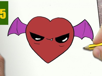 HOW TO DRAW A VAMPIRE HEART CUTE, Easy step by step drawing lessons for kids