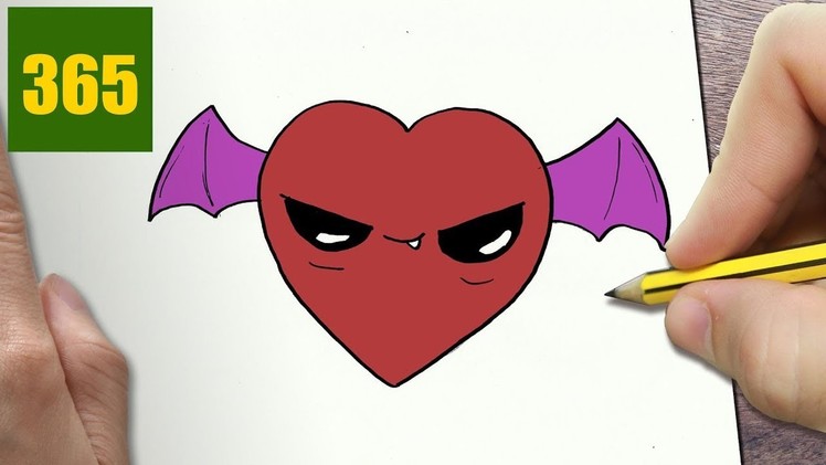 HOW TO DRAW A VAMPIRE HEART CUTE, Easy step by step drawing lessons for kids