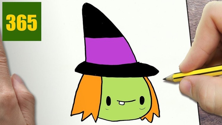 HOW TO DRAW A WITCH  CUTE, Easy step by step drawing lessons for kids