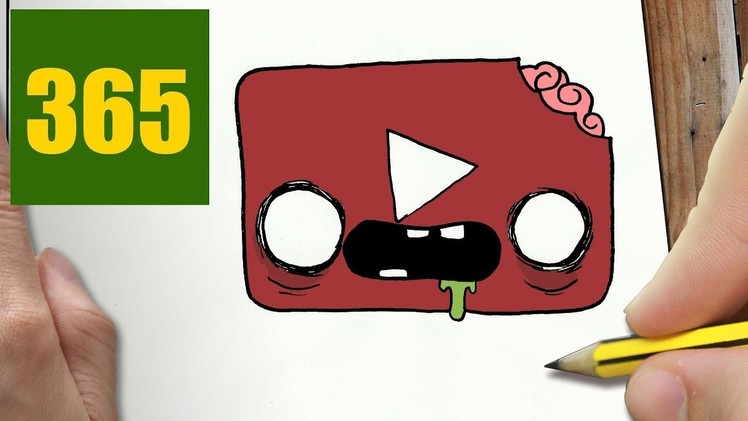 HOW TO DRAW A YOUTUBE ZOMBIE CUTE, Easy step by step drawing lessons for kids