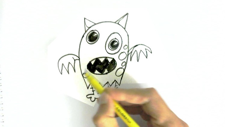 How to draw Cute Monster in  easy steps for children, kids, beginners
