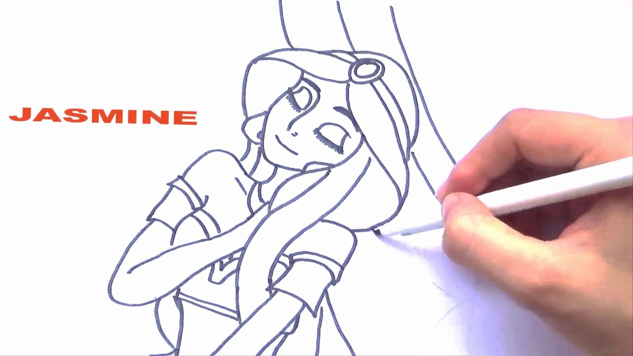 How To Draw Disney Princess Jasmine From Aladin Easy Coloring Page For Kids