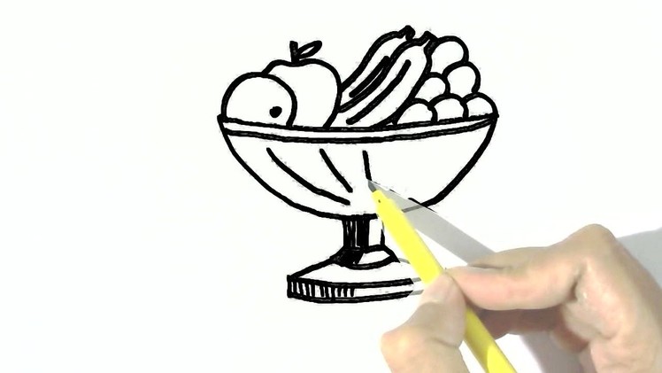 How to draw fruit bowl in  easy steps for children, kids, beginners