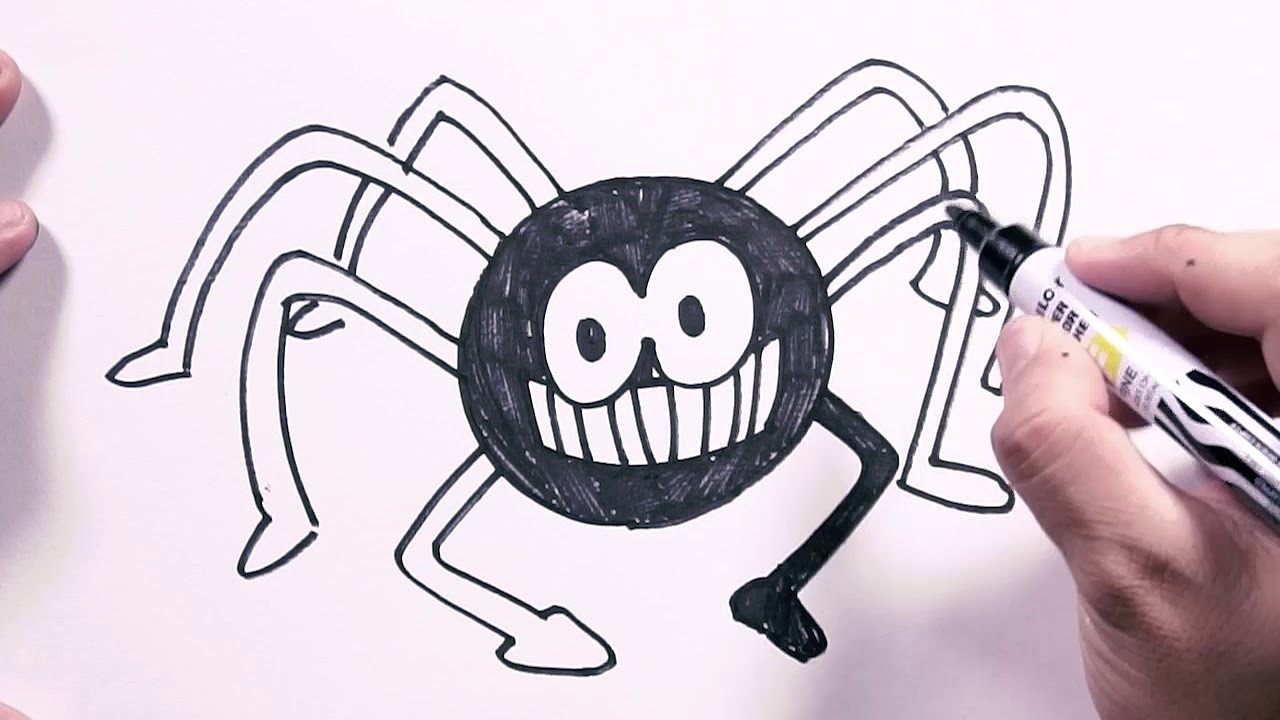How to Draw Halloween Spider Draw Easy, Freehand EasytoFollow Drawings