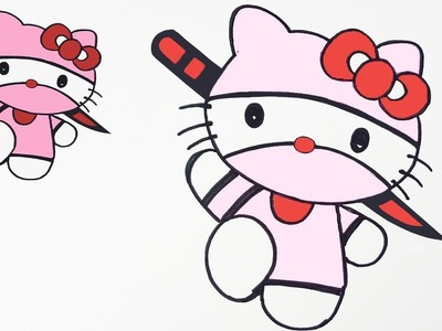 How To Draw Hello Kitty Ninja Version Easy Step by Step | Kids Drawing Hello Kitty and Coloring