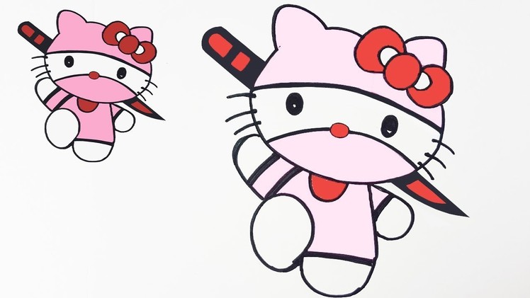 How To Draw Hello Kitty Ninja Version Easy Step by Step | Kids Drawing Hello Kitty and Coloring