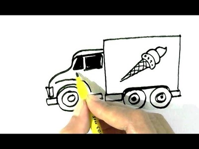 How to draw ice cream truck in  easy steps for children, kids, beginners