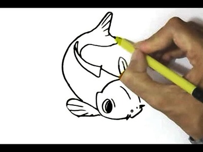 How to draw  koi fish  in  easy steps for children, kids, beginners