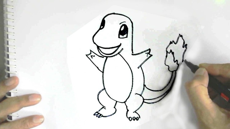 How to draw Pokemon Charmander in  easy steps for children, kids, beginners
