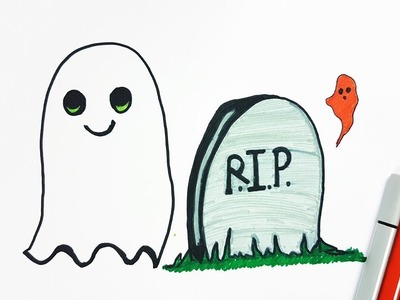 Kids Drawing: How to Draw a Cute Ghost and Tombstone Easy Step by Step-Halloween Special