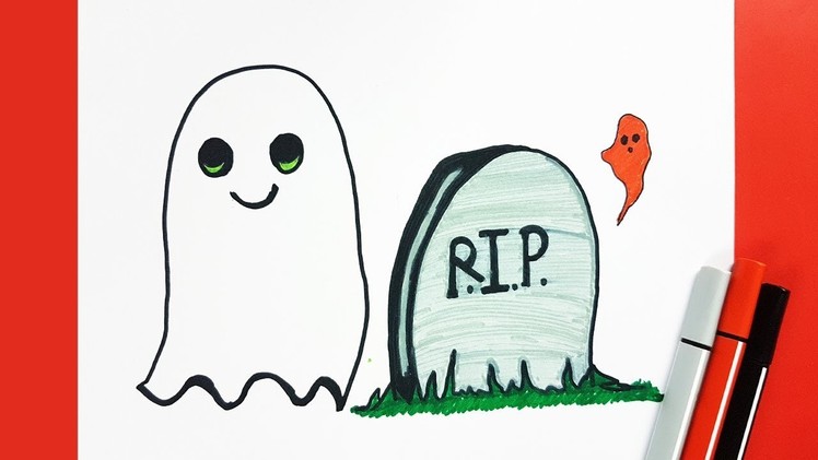 Kids Drawing: How to Draw a Cute Ghost and Tombstone Easy Step by Step-Halloween Special