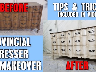 Painted Furniture Provincial Dresser Makeover - DIY - Glazing With Wood Stain