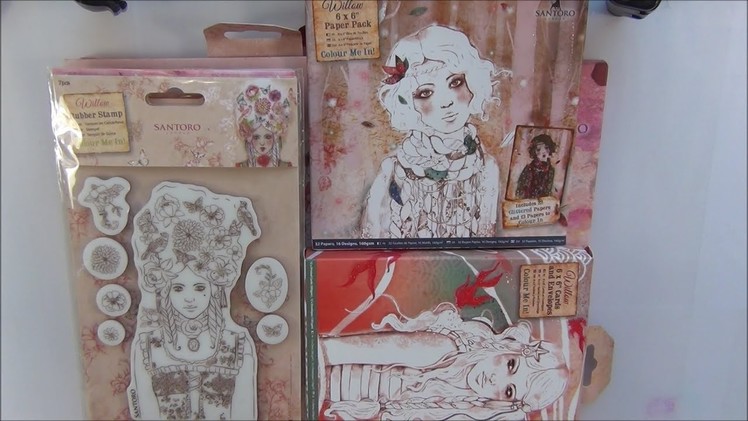 Santoro, Willow- Colour Me In- papers, decoupage pads, stamps, cards and envelopes