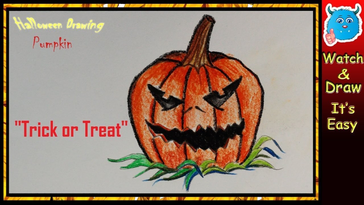 Scary Pumpkin Halloween Drawing Easy Step by Step